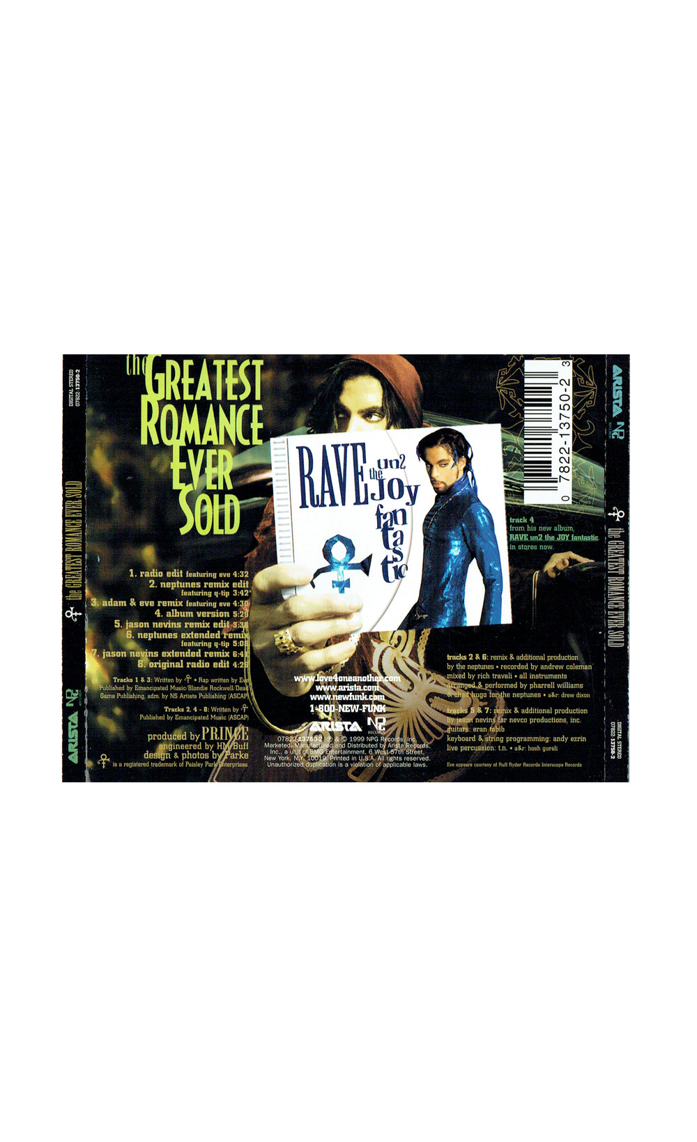 Prince – The Greatest Romance Ever Sold Remix CD Single US Preloved 8 TRACKS: 1999