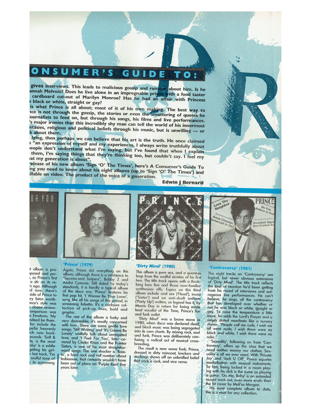 Prince –  Magazine Record Mirror April Article Consumer Guide 2 Page Preloved: 1987