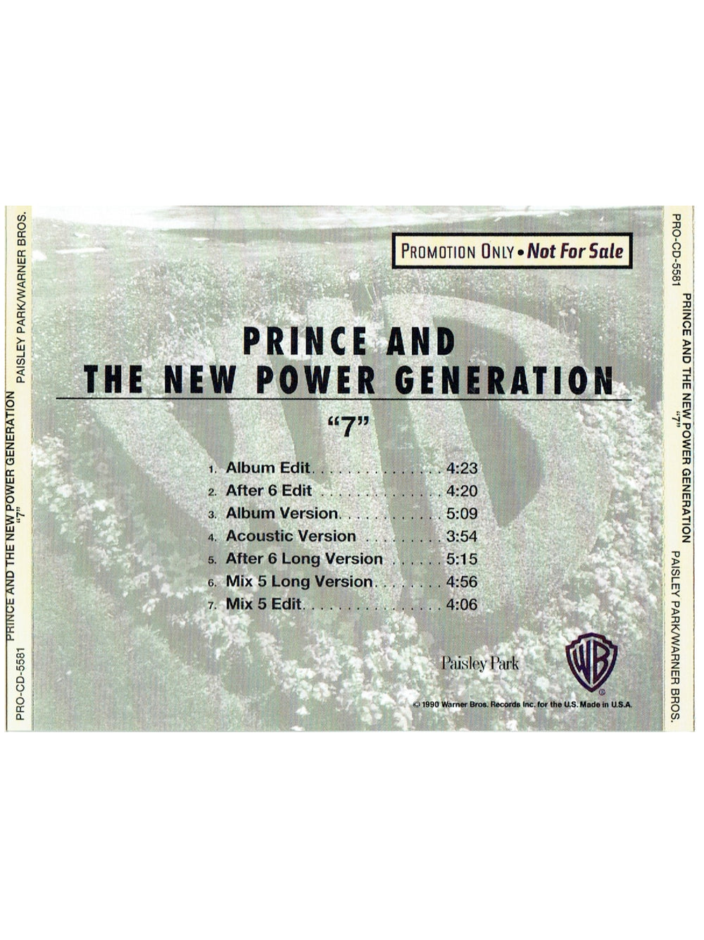 Prince – & The New Power Generation –  CD Single Promo US Preloved :1992