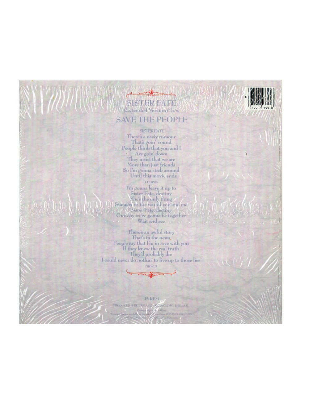 Prince – Sheila E Sister Fate 12 Inch Vinyl USA Release Prince CELLOPHANE AS
