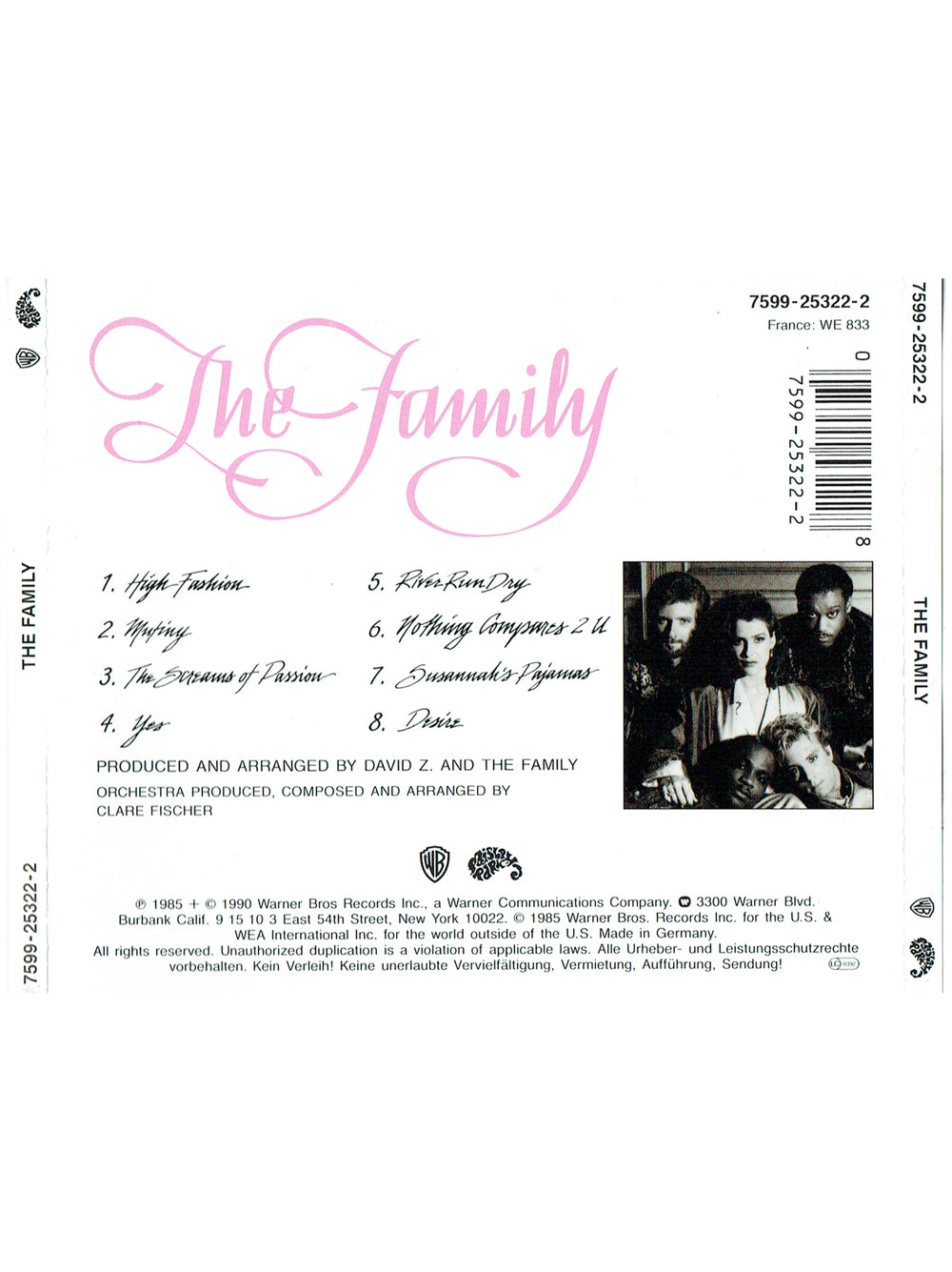 The Family Self Titled Compact Disc Album France WE 833 Release 8 Tracks Prince