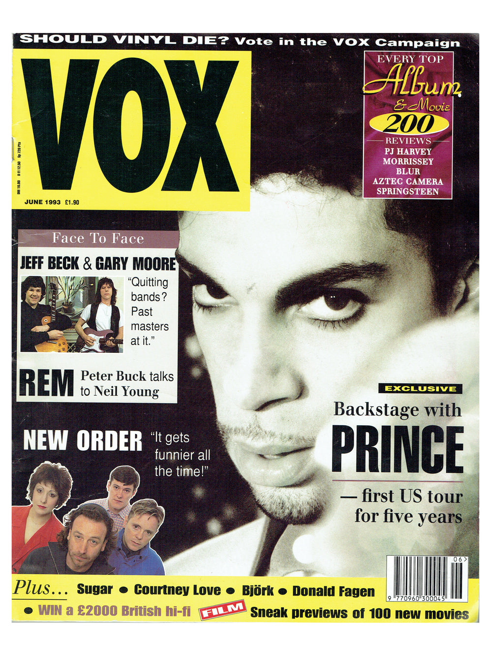 Prince – Magazine Vox June Cover & 4 Page Article Preloved: 1993