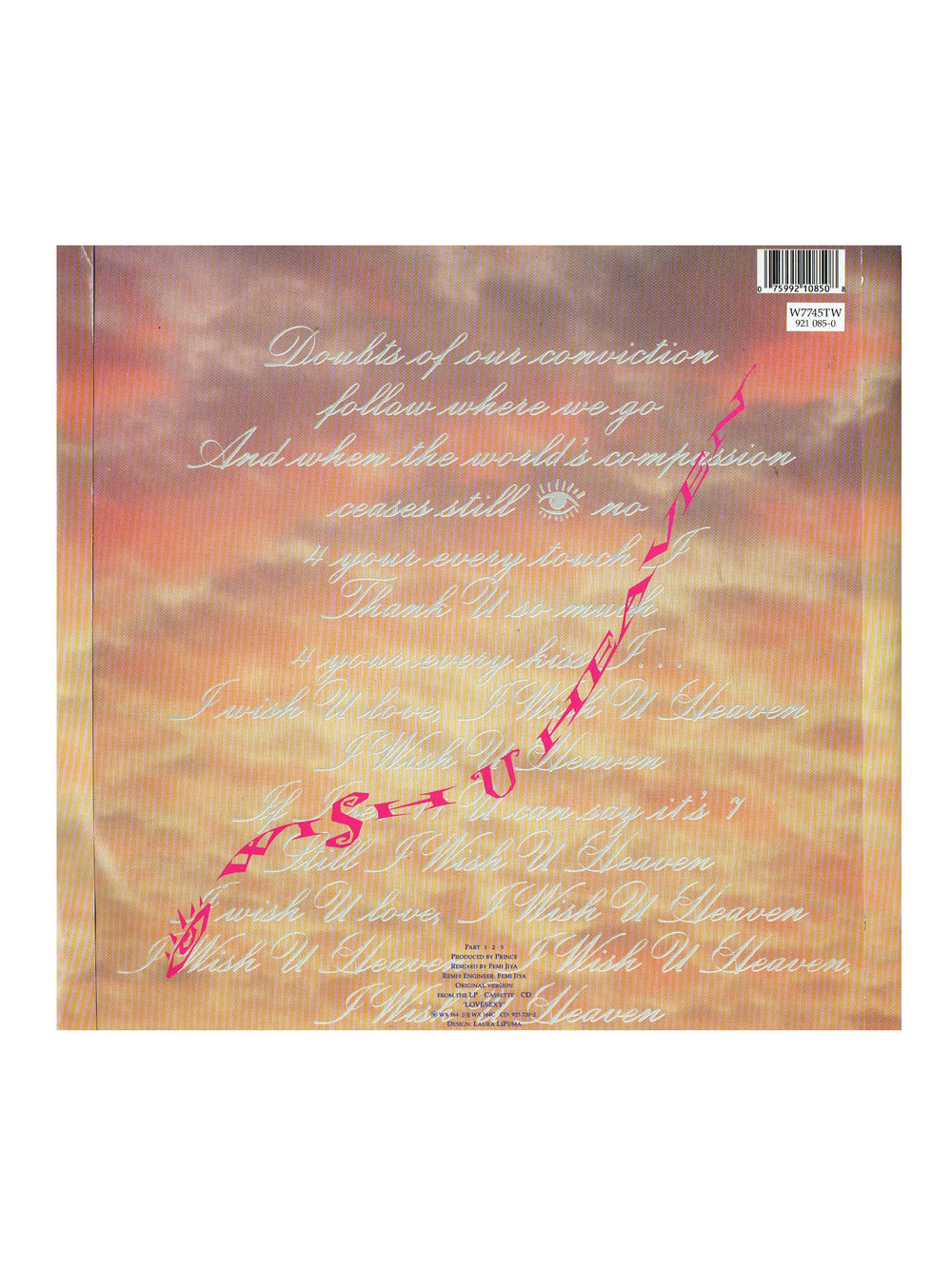 Prince / Camille  I Wish U Heaven UK 12 Inch PS 2 Tracks 1988 UK Original Release SMS