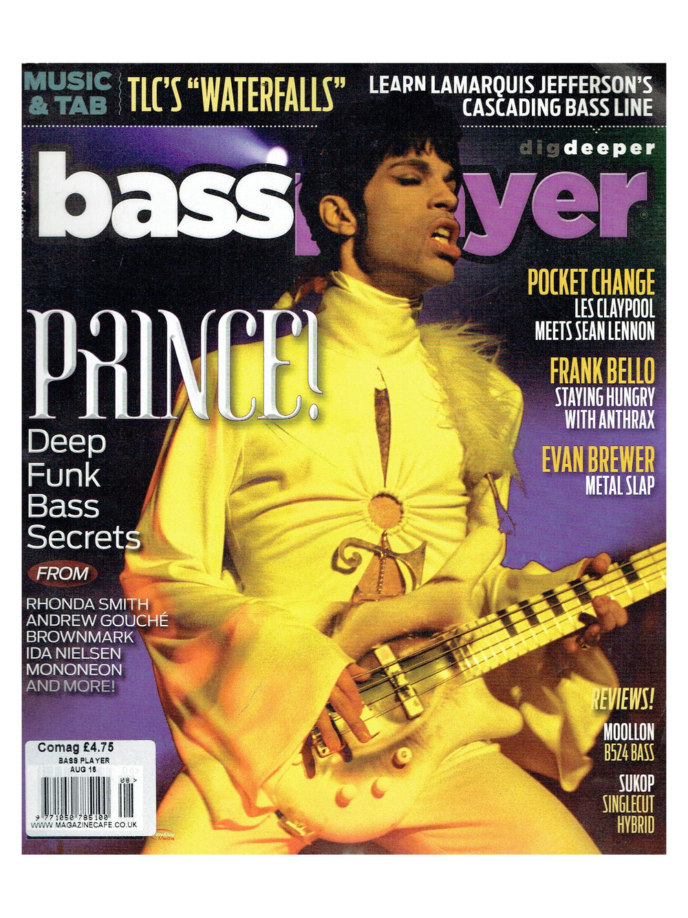 Prince – Bass Player Magazine August 2016 Music & Tab Cover & 9 Pages