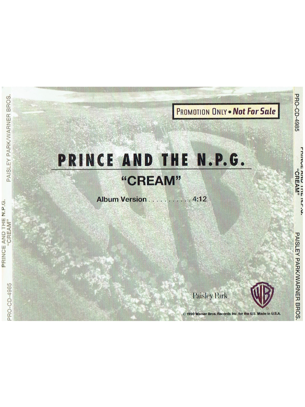 Prince – & The New Power Generation – Cream CD Single Promo US Preloved : 1991