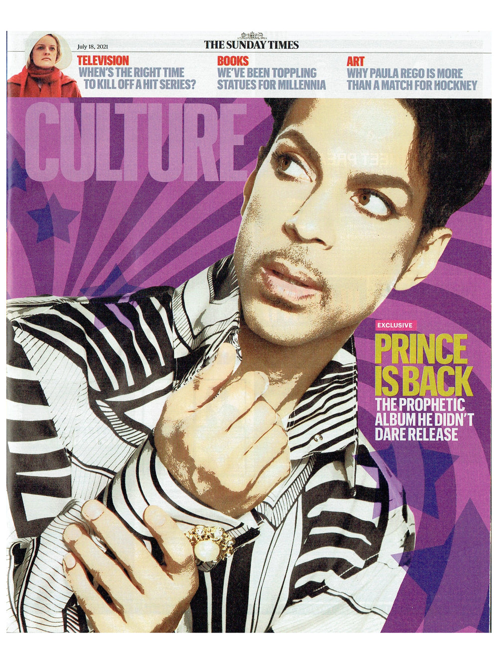 Prince – The Sunday Times July 18th 2021 Prince Is Back Front Cover & 2 Page Article