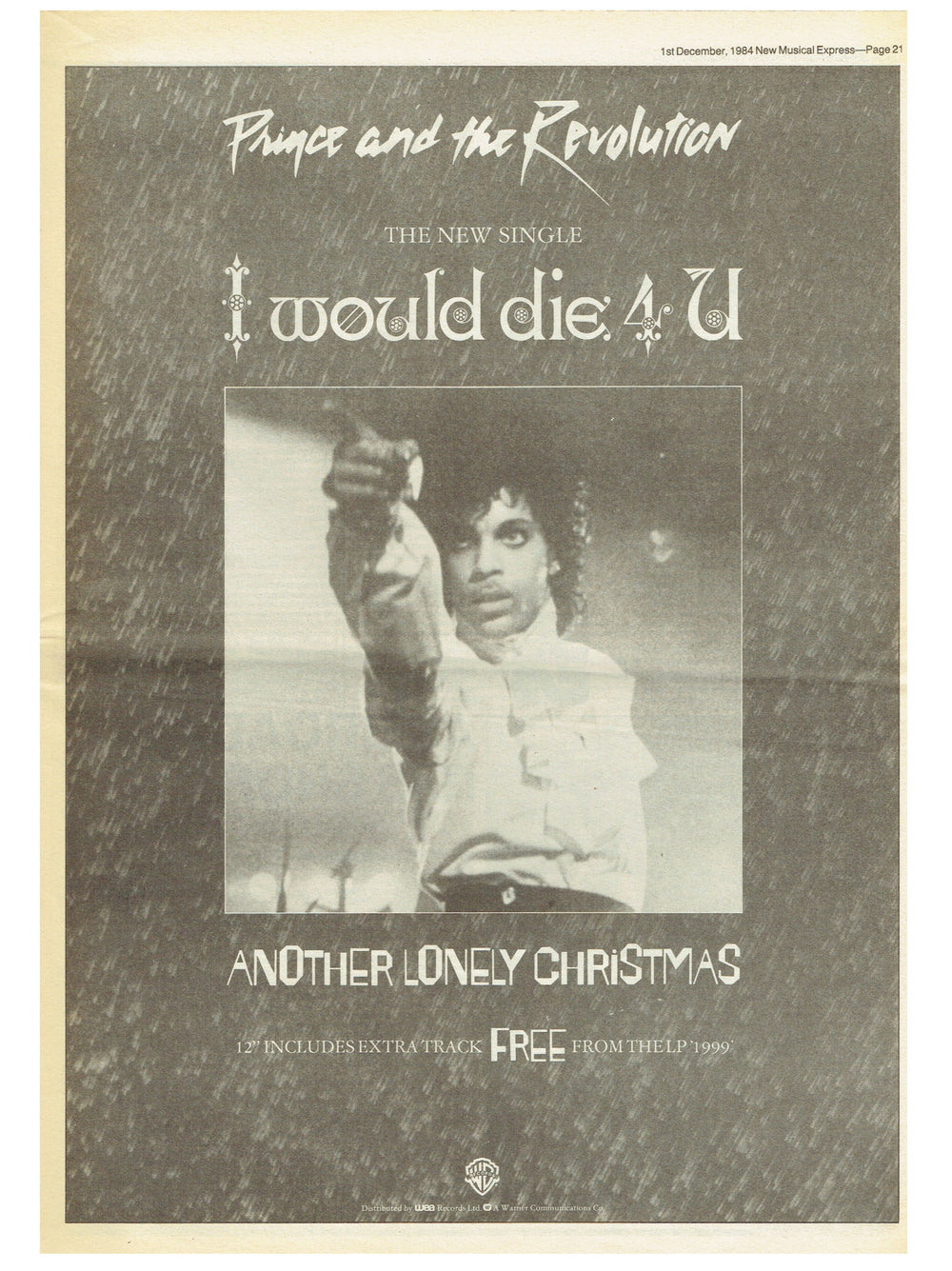 Prince – & The Revolution - I Would die 4 Newspaper U Full Page Advert NME Preloved :1984
