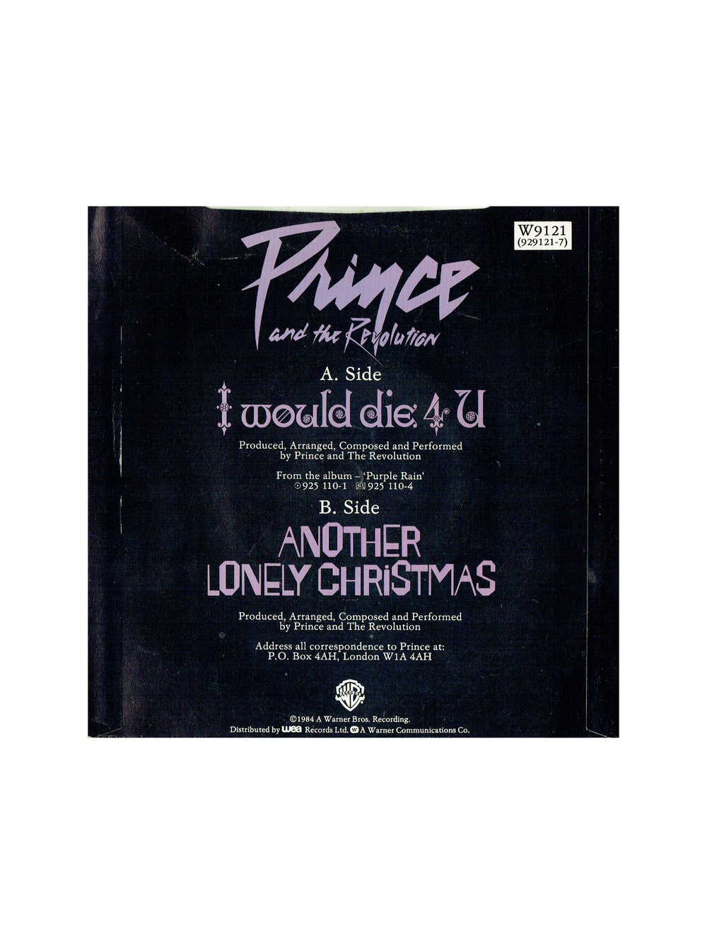 Prince – & The Revolution I Would Die 4 U 7 Inch Vinyl Single UK Release
