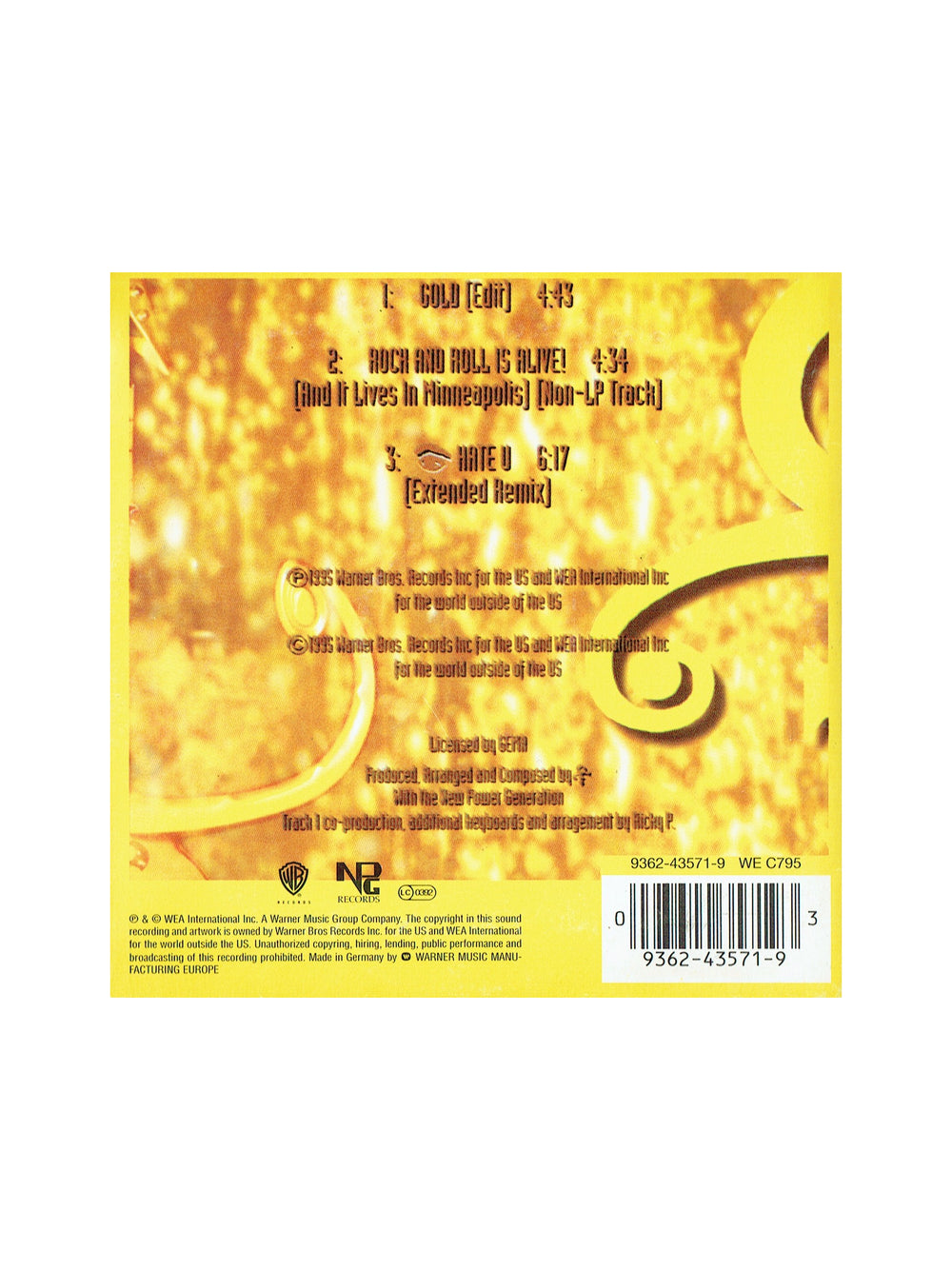 Prince – O(+> - Gold RocknRoll Is Alive CD Single EU Card Slip Case Preloved: 1995
