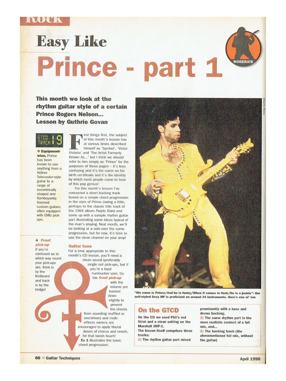 Prince – Guitar Techniques Magazine April 1998 5 Page Tab Article & CD