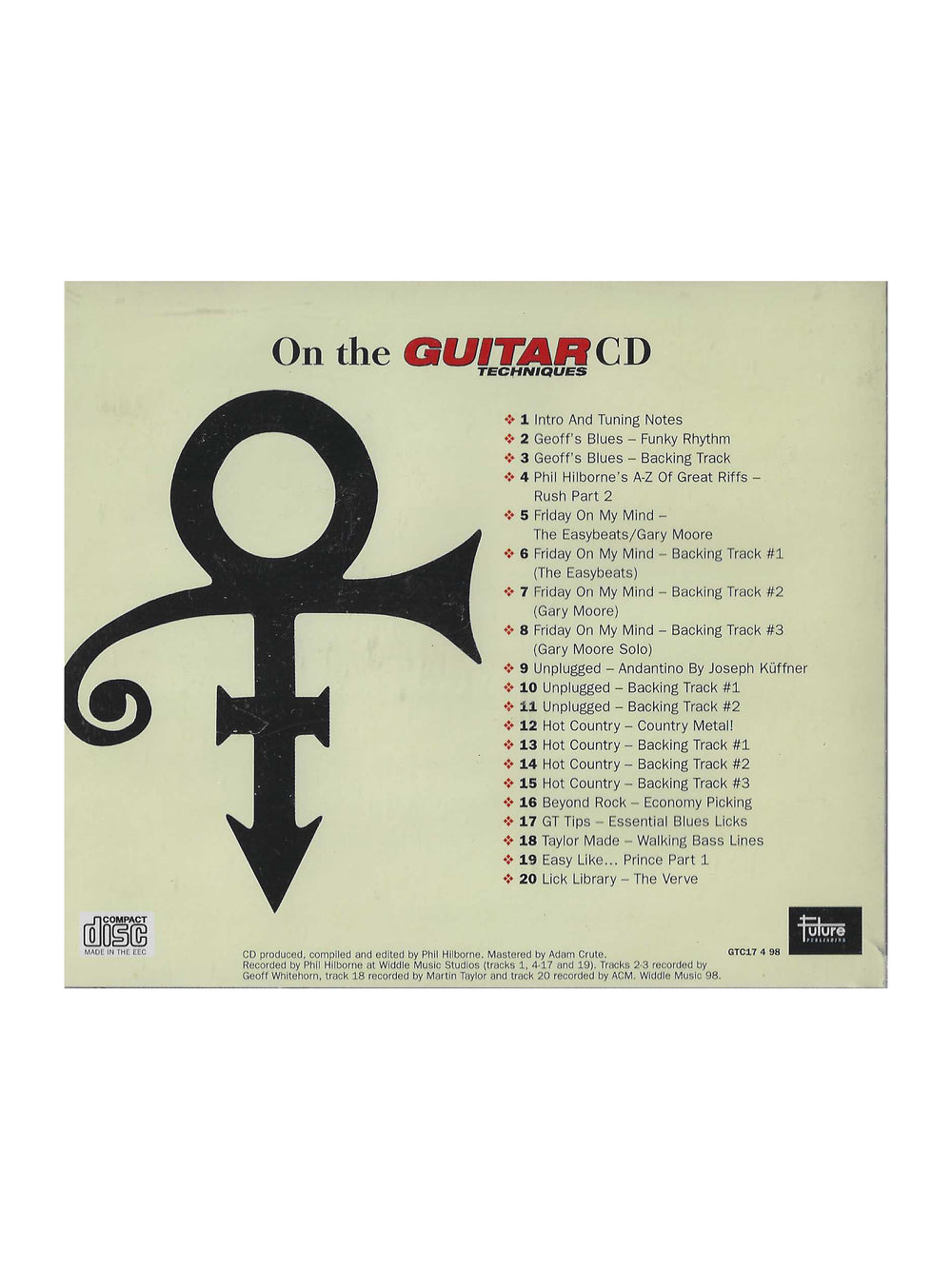 Prince – Guitar Techniques CD Compact Disc Featuring Prince On the Cover
