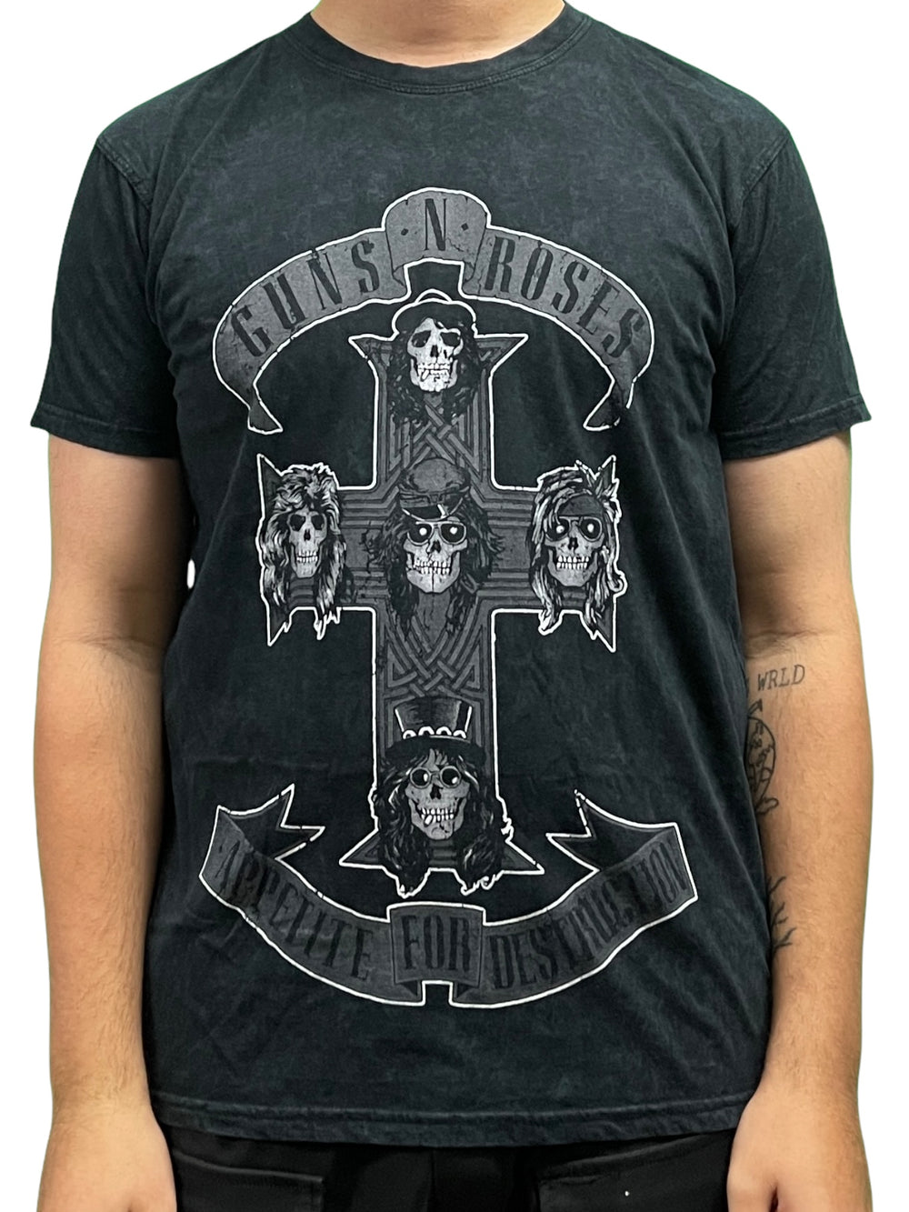 Guns N' Roses - Monochrome Cross (Dip-Dye) Official Unisex T Shirt Slim Fit NEW