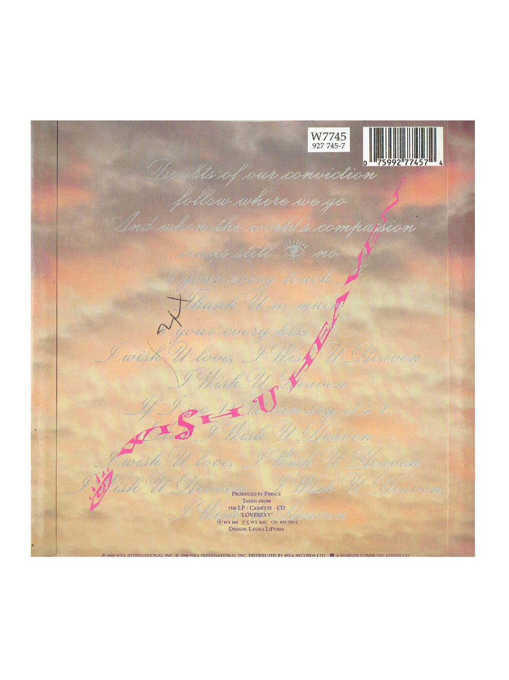 Prince – I Wish U Heaven 7 Inch Single PS Release 1987 UK W7745 CARD SLEEVE