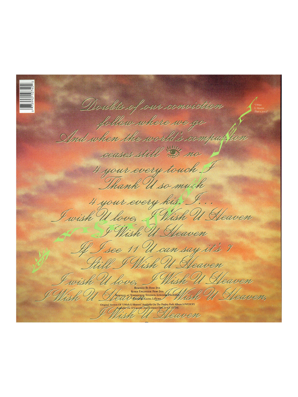 Prince I Wish U Heaven Scarlett Pussy 12 inch Vinyl Single Original USA Release