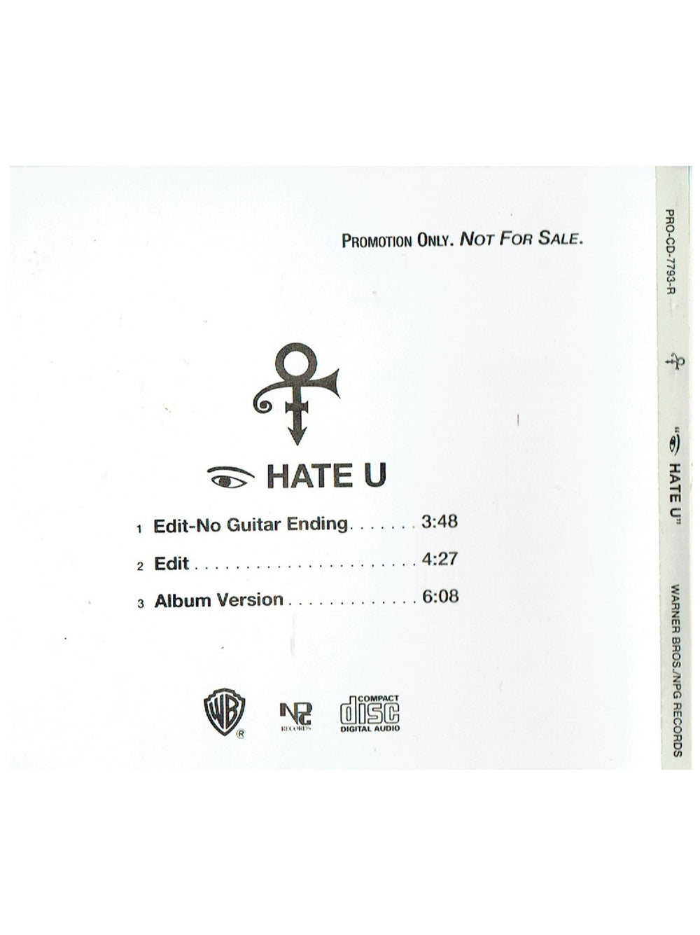 Prince – O(+> Eye Hate U Promotional Only CD Single 3 Track USA Release 1995