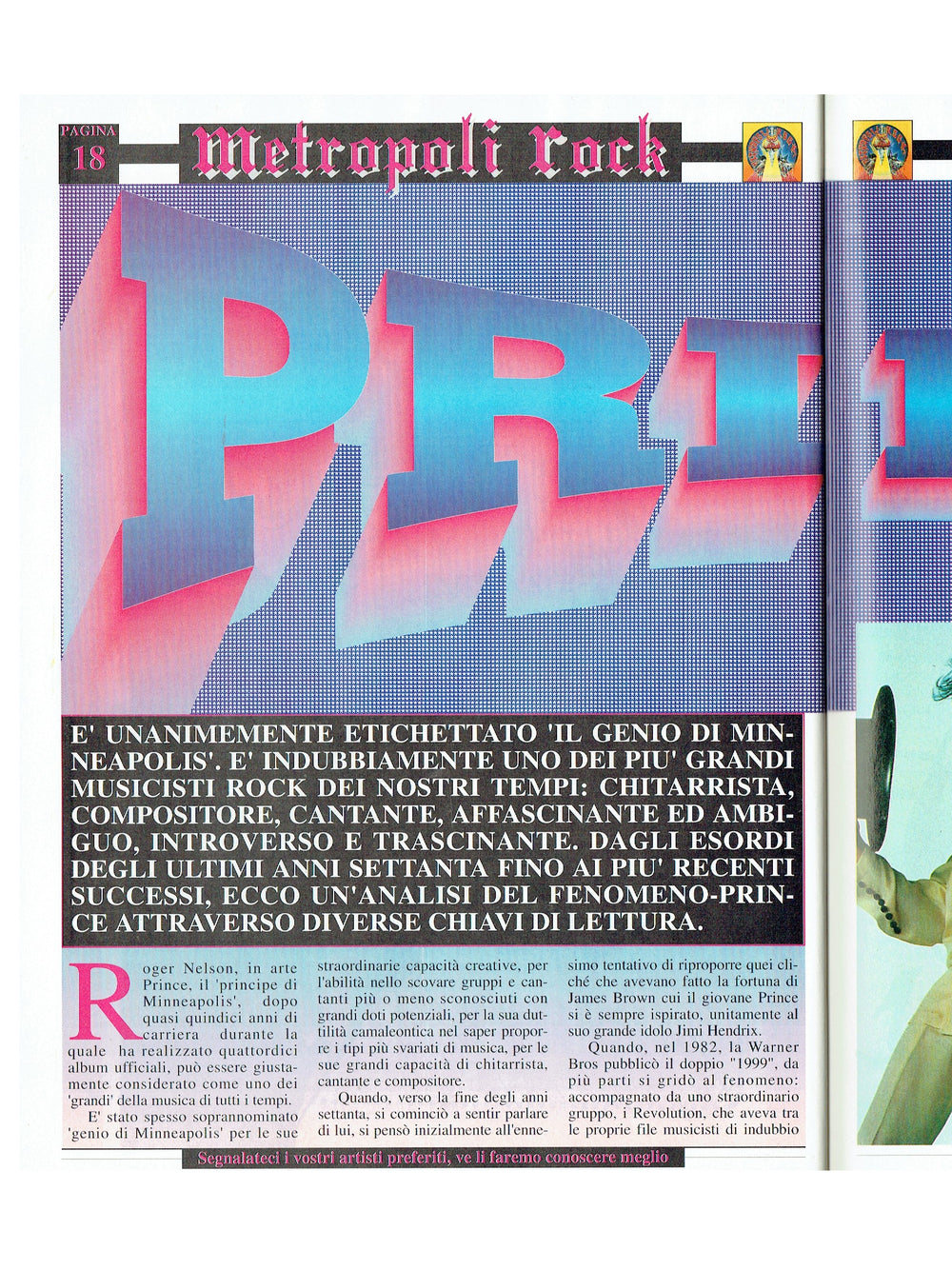 Prince Metropoli Rock Magazine November 1992 Cover & 10 Page Article Italian