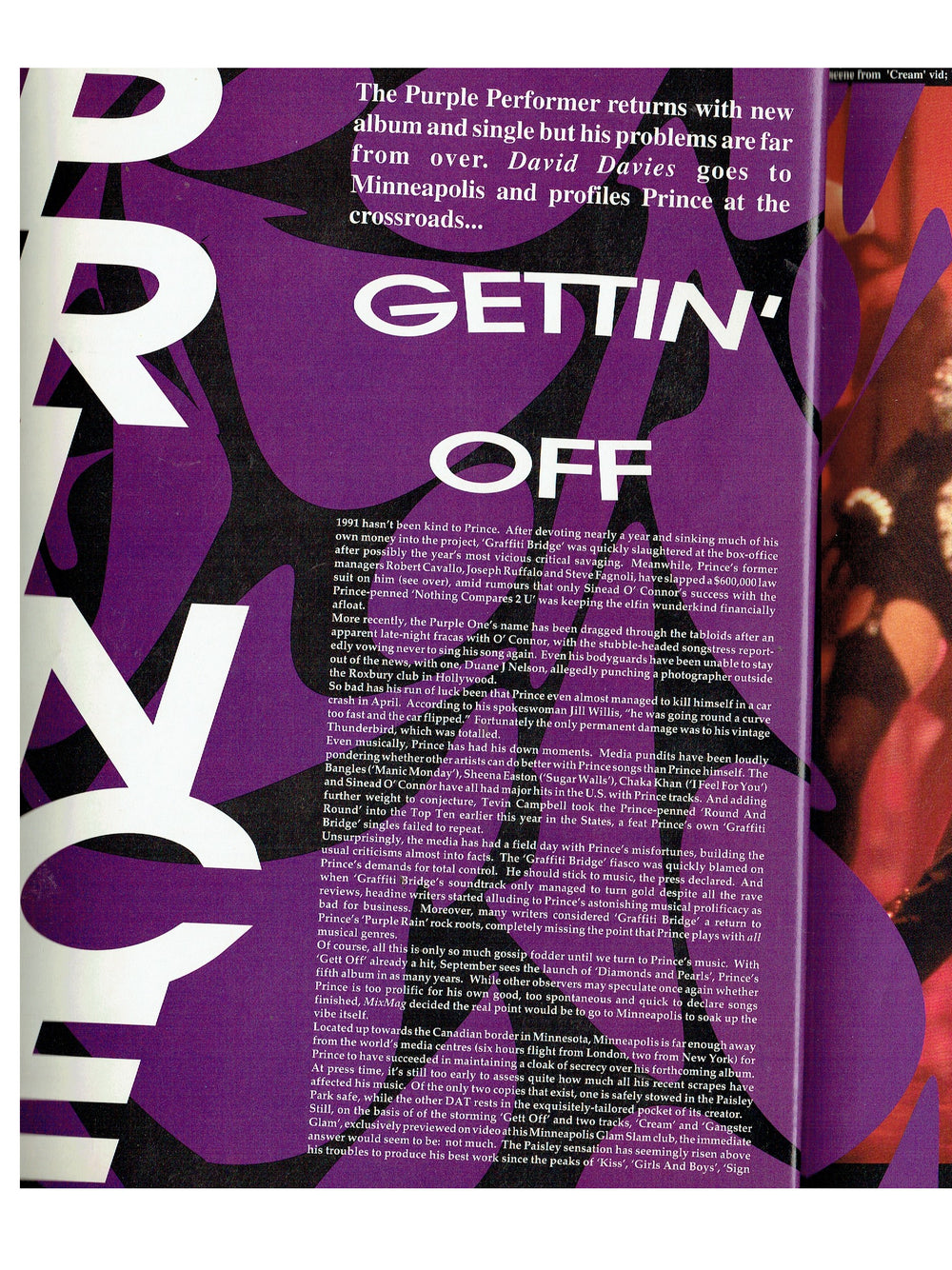 Prince Mix Mag Magazine September 1991 Cover & 4 Page Article