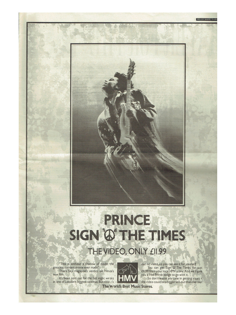 Prince – Newspaper Melody Maker October 1st Sign O The Times Video Preloved: 1988