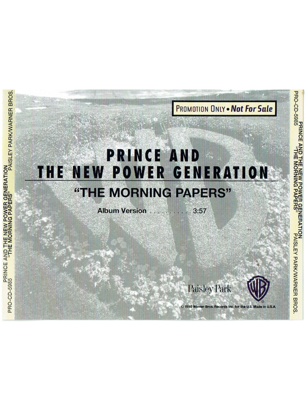 Prince – & The New Power Generation – The Morning Papers CD Single Promo US Preloved: 1992