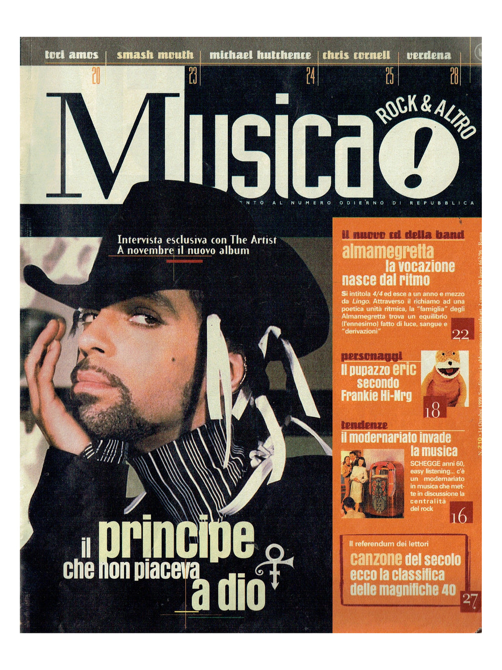 Prince – Musica Magazine October 1999 Cover & 3 Page Article Italian
