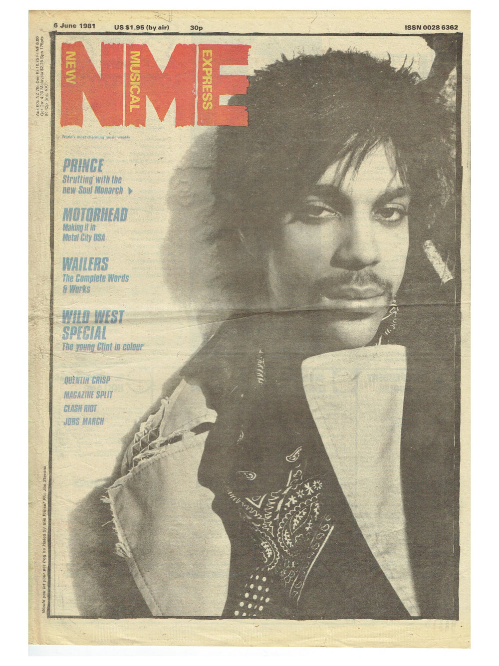Prince – Strutting Full Page Cover Newspaper NME June 1st 1981