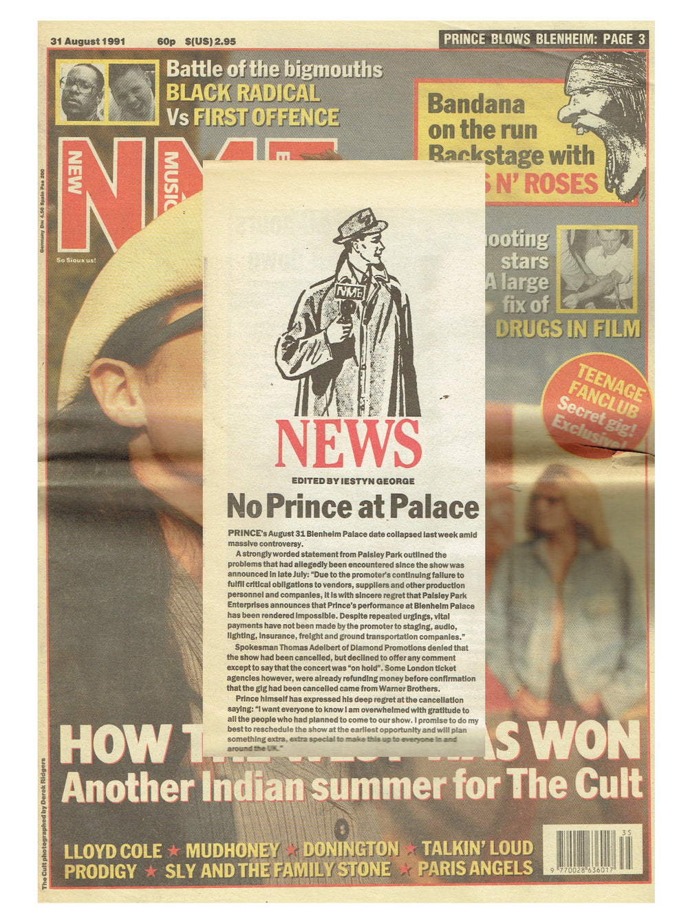 Prince – Blenheim Palace  NME Newspaper Magazine August 31st Cancellation Preloved: 1991