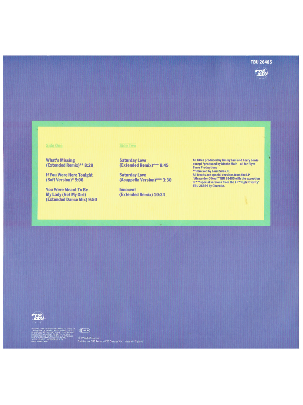 Prince – Alexander O'Neal Vinyl Album Plus Remix 10 Inch 1985 UK Release Prince