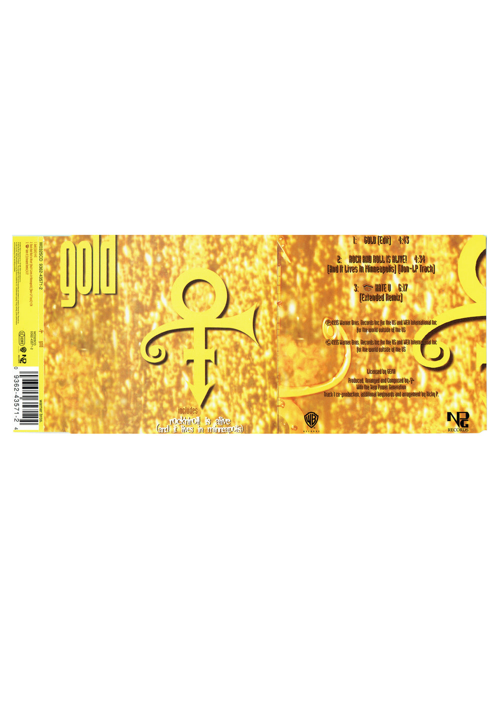 Prince Gold Rock And Roll Is Alive I Hate U Remix UK CD Single 1995 Original