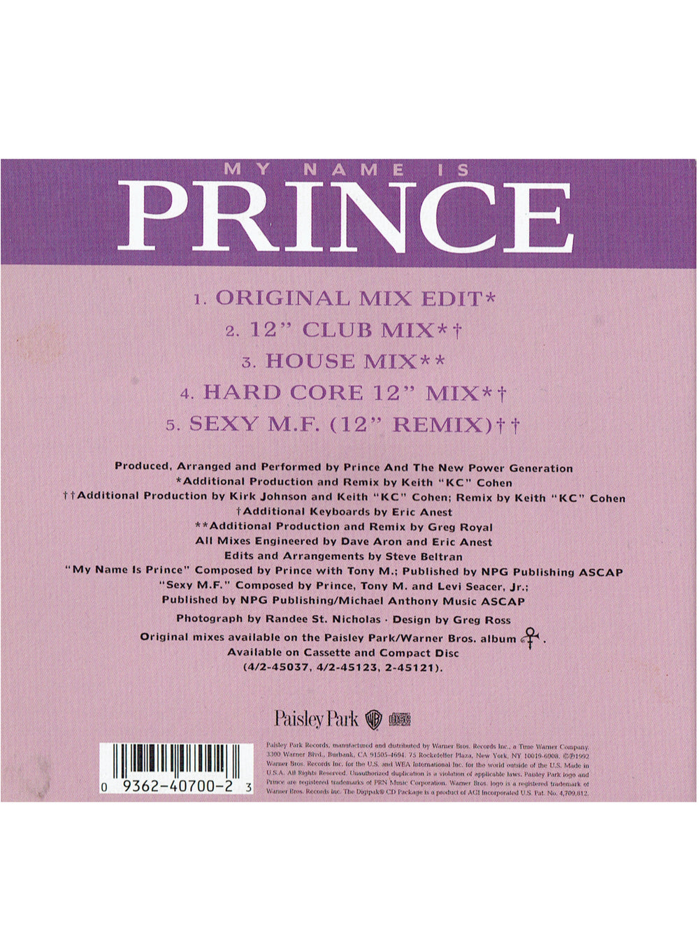 Prince – & The New Power Generation - My Name Is Prince CD Maxi-Single Digipak US Preloved: 1992