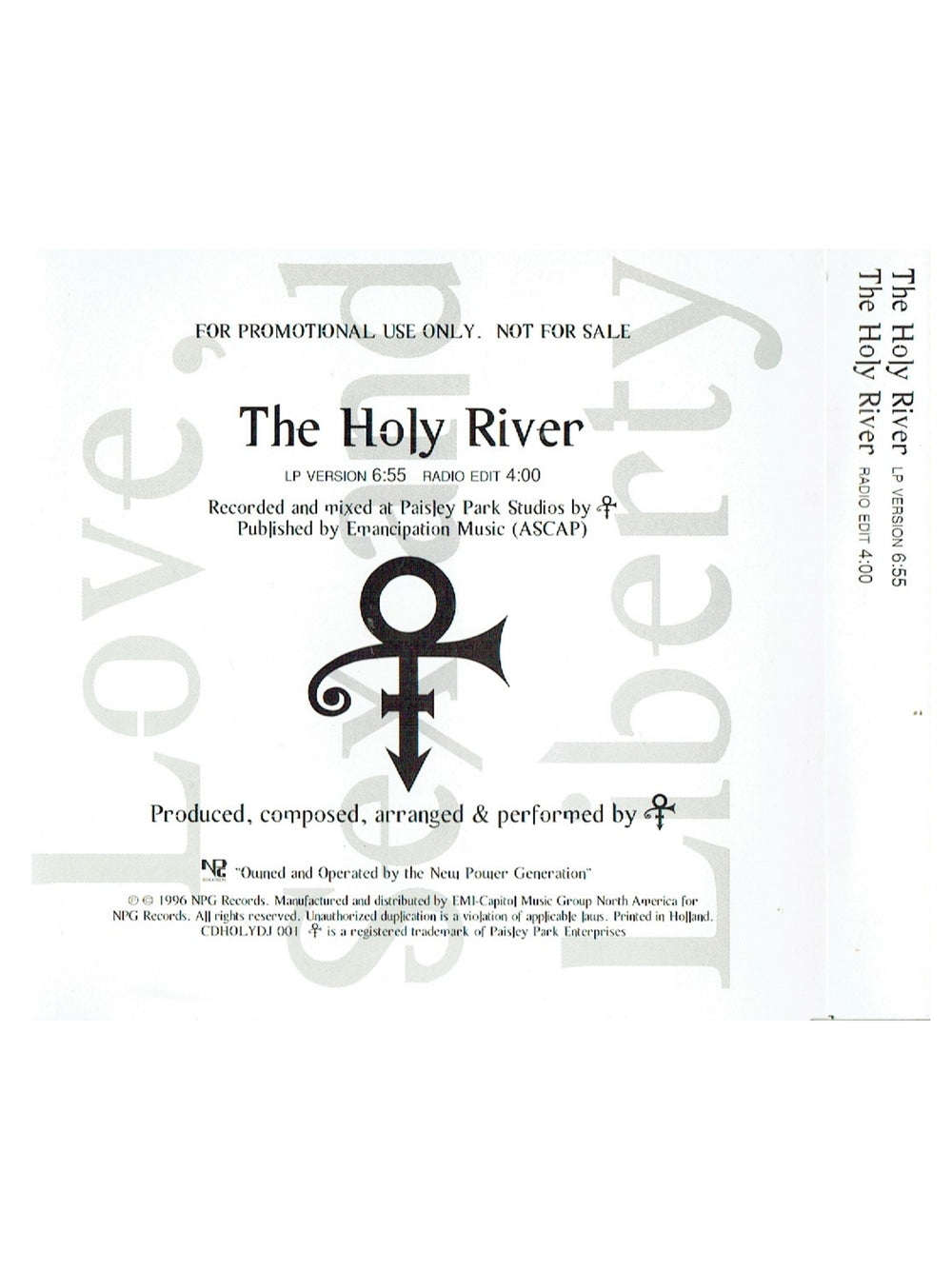 Prince – O(+>The Holy River Promotional Only CD Single 2 Tracks NPG Records