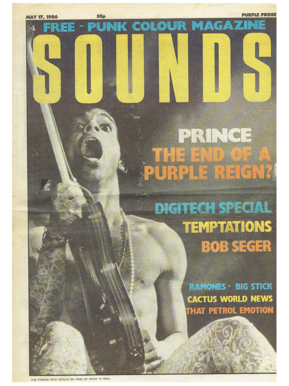 Prince –  Newspaper Purple Reign Full Page Cover Sounds May 17th Preloved: 1986