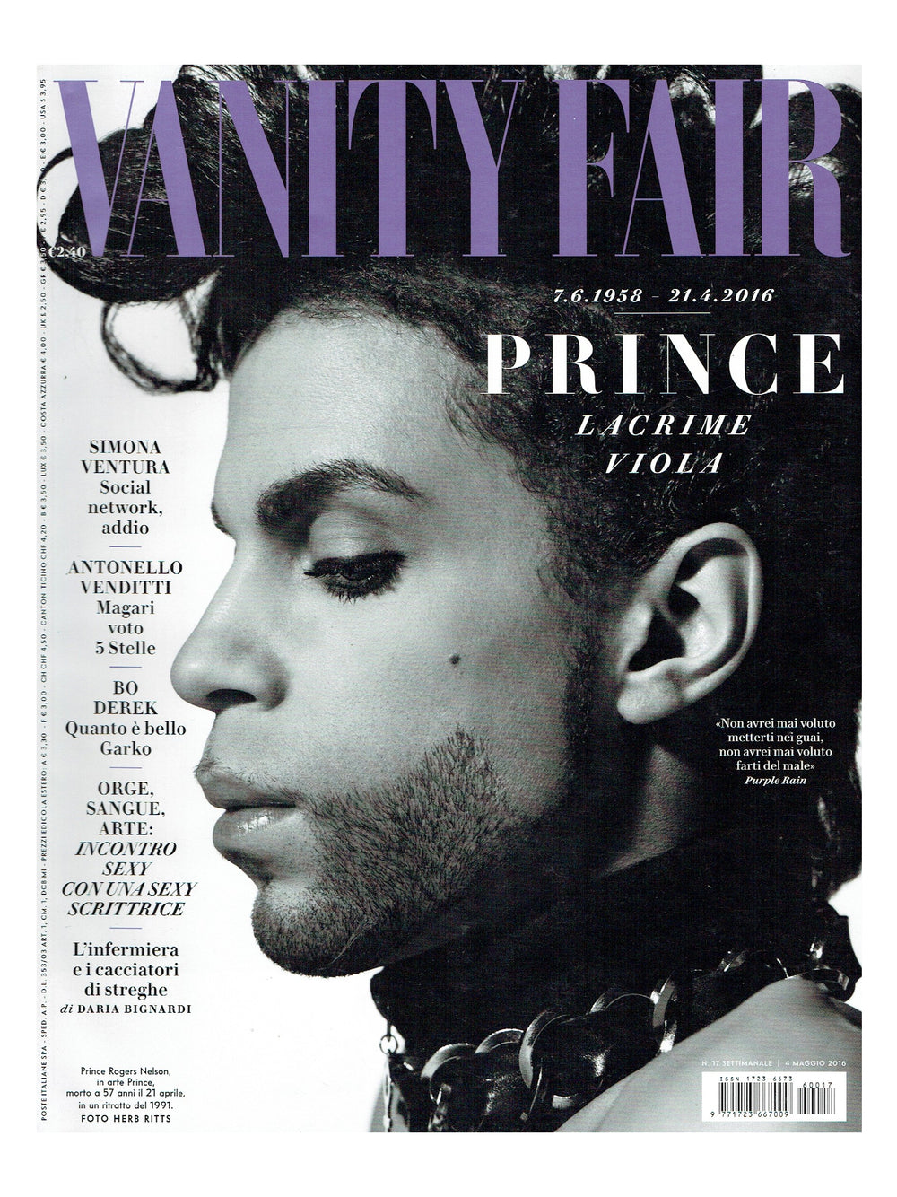 Prince – Vanity Fair Magazine Purple Tears As New Italian Language May 2016