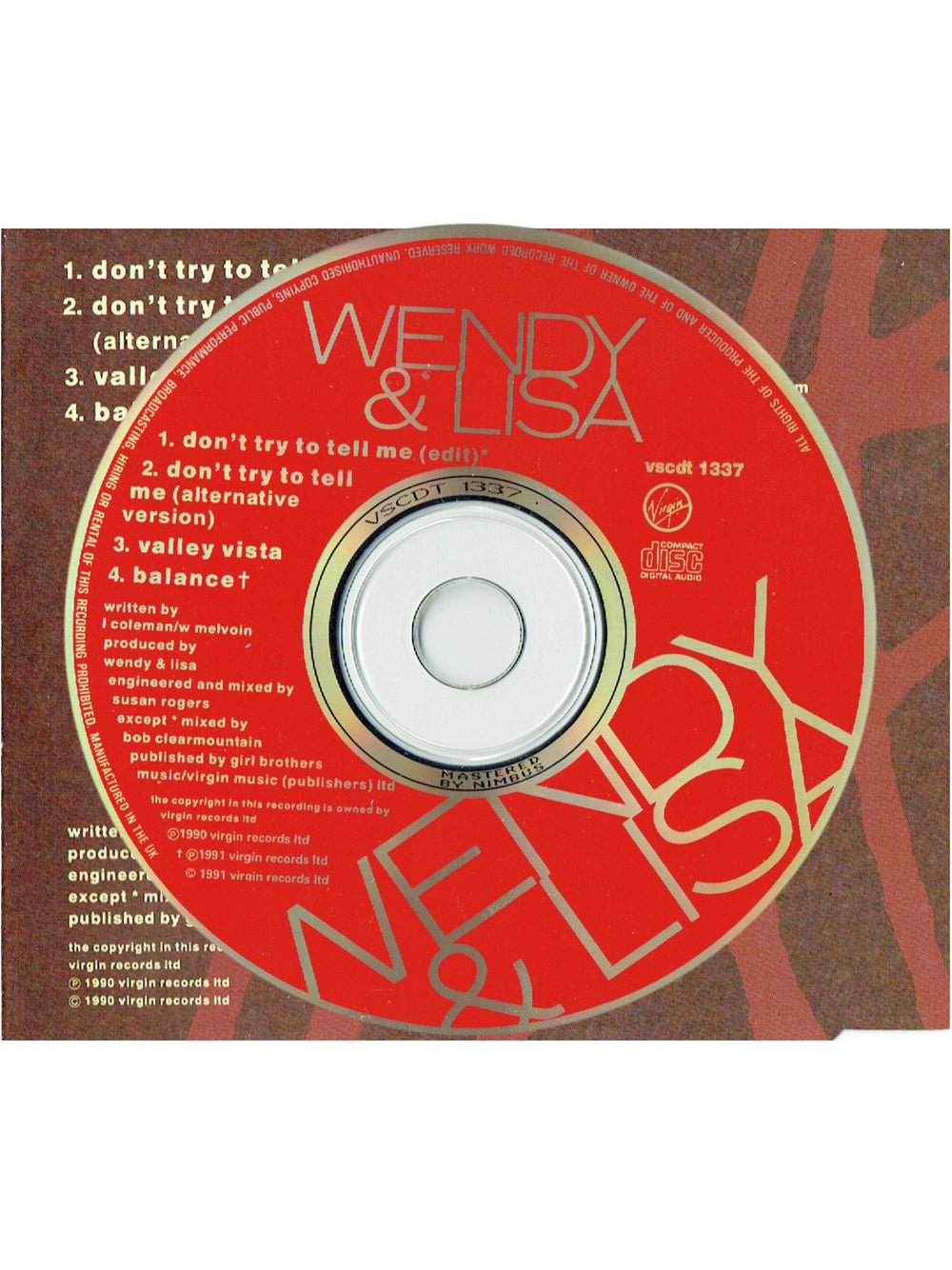 Prince – Wendy & Lisa Don't Try To Tell Me CD Single 1990 UK Release Eroica Prince